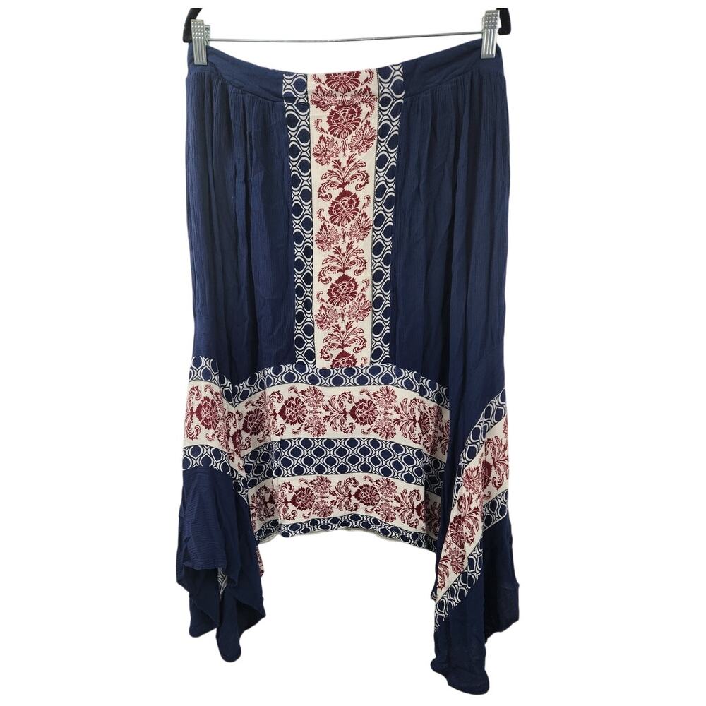 Cato Navy Blue Floral Print Asymmetric Hem Skirt Womens Size Large L